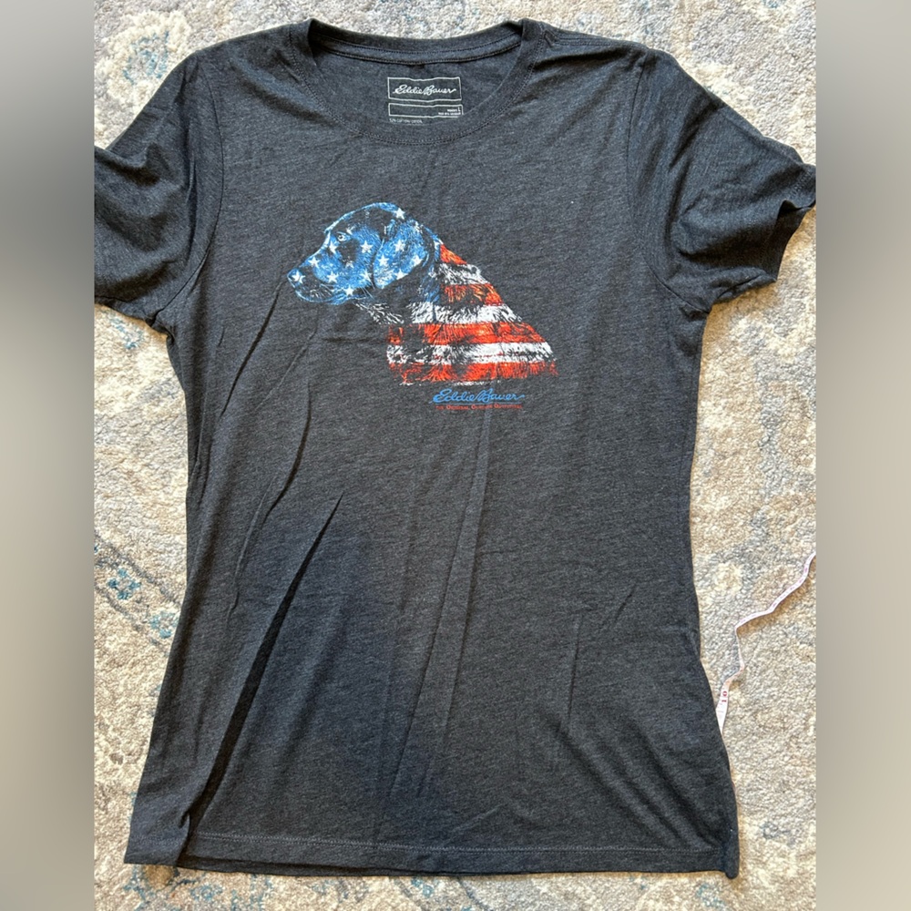 Eddie Bauer Charcoal T-Shirt with Patriotic Dog Design